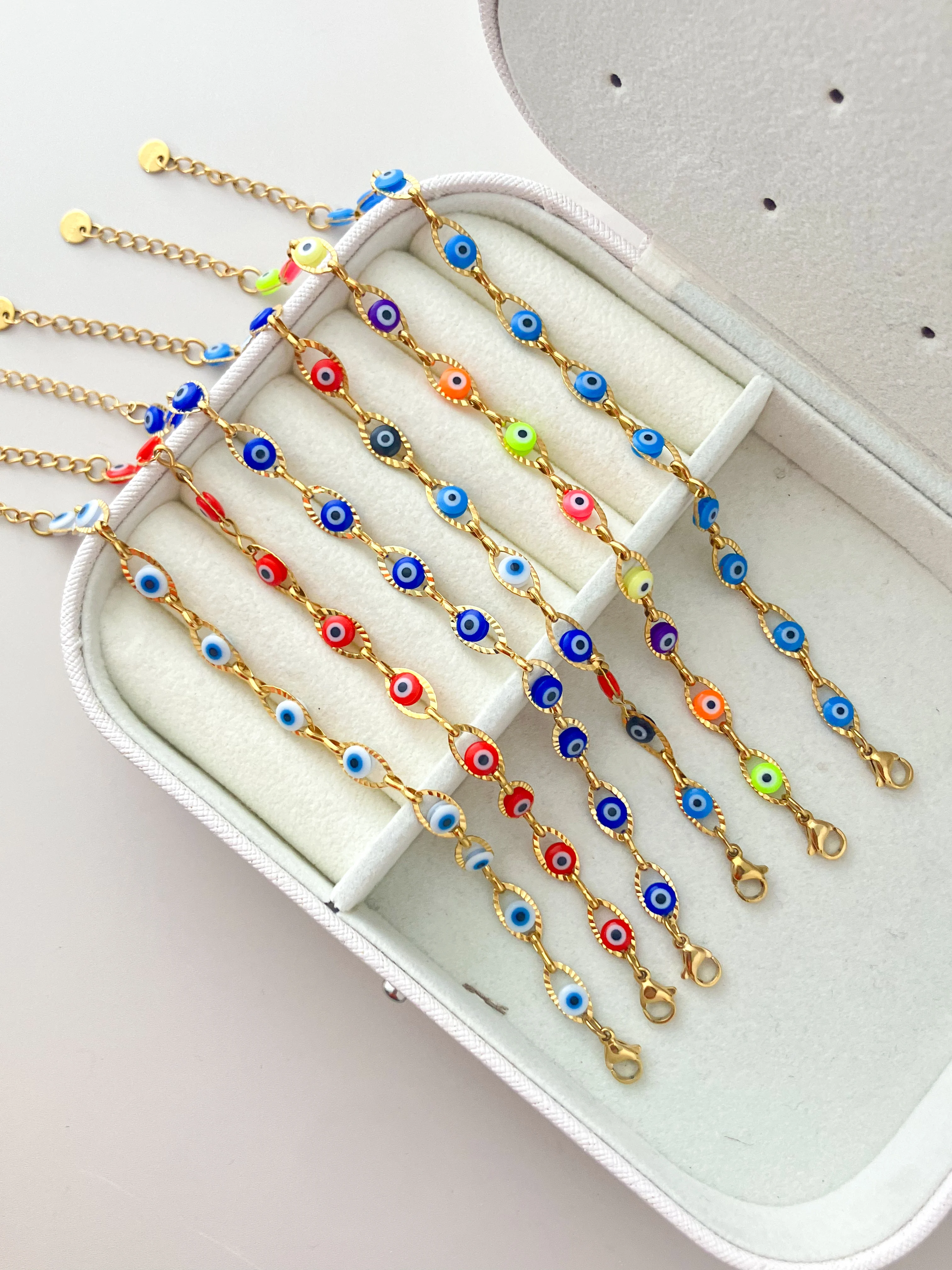 A high-end Italian charge vintage stainless steel multi-color eye tennis leg chain for women's party promdate gift free shopping