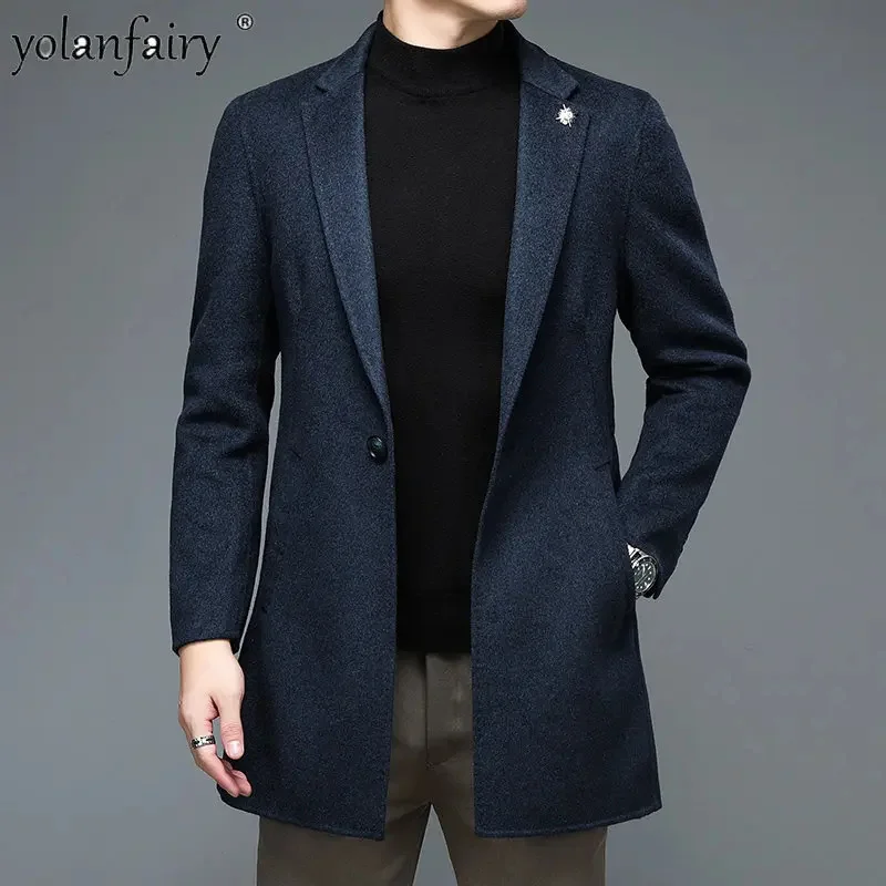 2025 New Autumn Winter Woolen Overcoat Men Double Faced Wool Coat Solid Color Medium Length Casual Trench Coats Men's Wear FCY