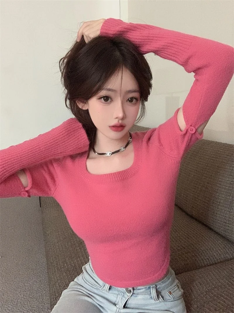 Detachable Sleeve Knitted Sweater Trendy Women'S 2025 Spring Lettuce Edge Twisted Hem Student Leisure Cottagecore Lounge Style