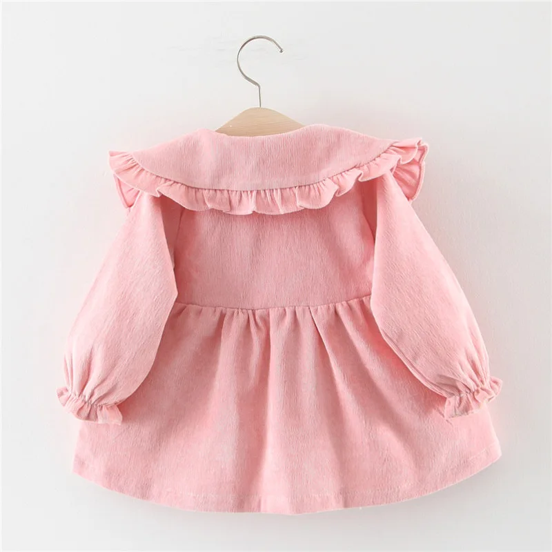 Spring and Autumn Girl Baby Long-sleeved Princess Big Lapel Skirt Solid Color Basic Simple Dress