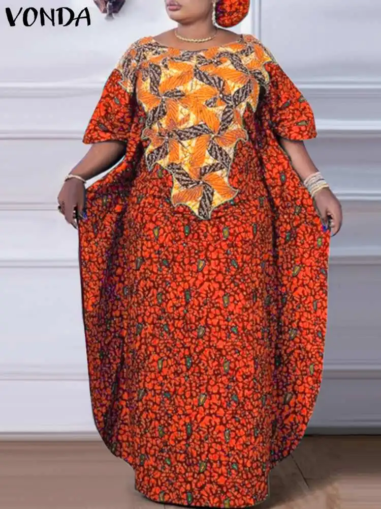 

Plus Size 5XL VONDA Summer Maxi Long Dress 2024 Women Party Sundress Bohemian Printed Robe Femme Casual Bat-wing Sleeve Vestido