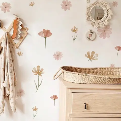 Väggklistermärken med bohemiska blommor, barn, akvarell, sovrum, vardagsrum, heminredning, miljövänliga, avtagbara dekaler, PVC-väggmålningar 10 best sales tapet för babyrummet - №6
