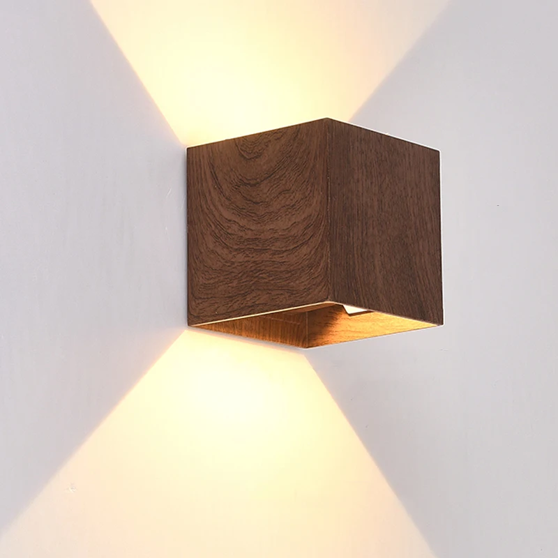 Imitation Wood Wall Light Led Up Down Bedside Japan Log Living Room Bedroom Wall Decor Lamp Wabi Sabi Walnut Corridor Sconce