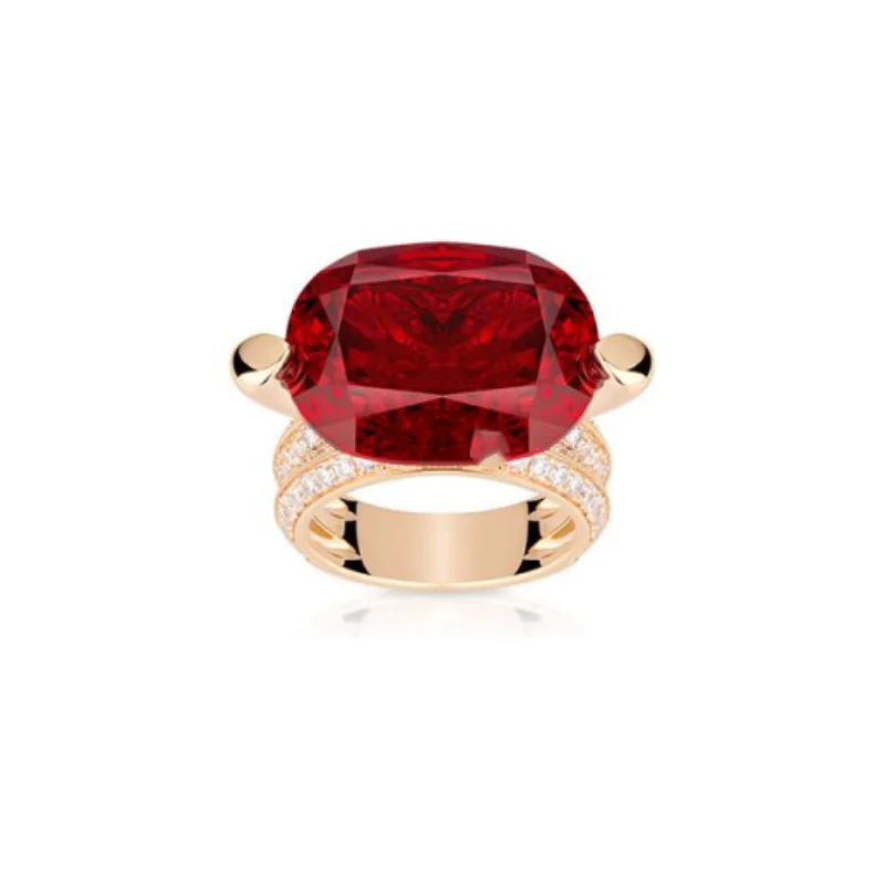 

Кольцо Bellux из серебра 925 пробы с синтетическим цирконом, красным овальным рубином Александрит и винтажным золотым покрытием, класса люкс