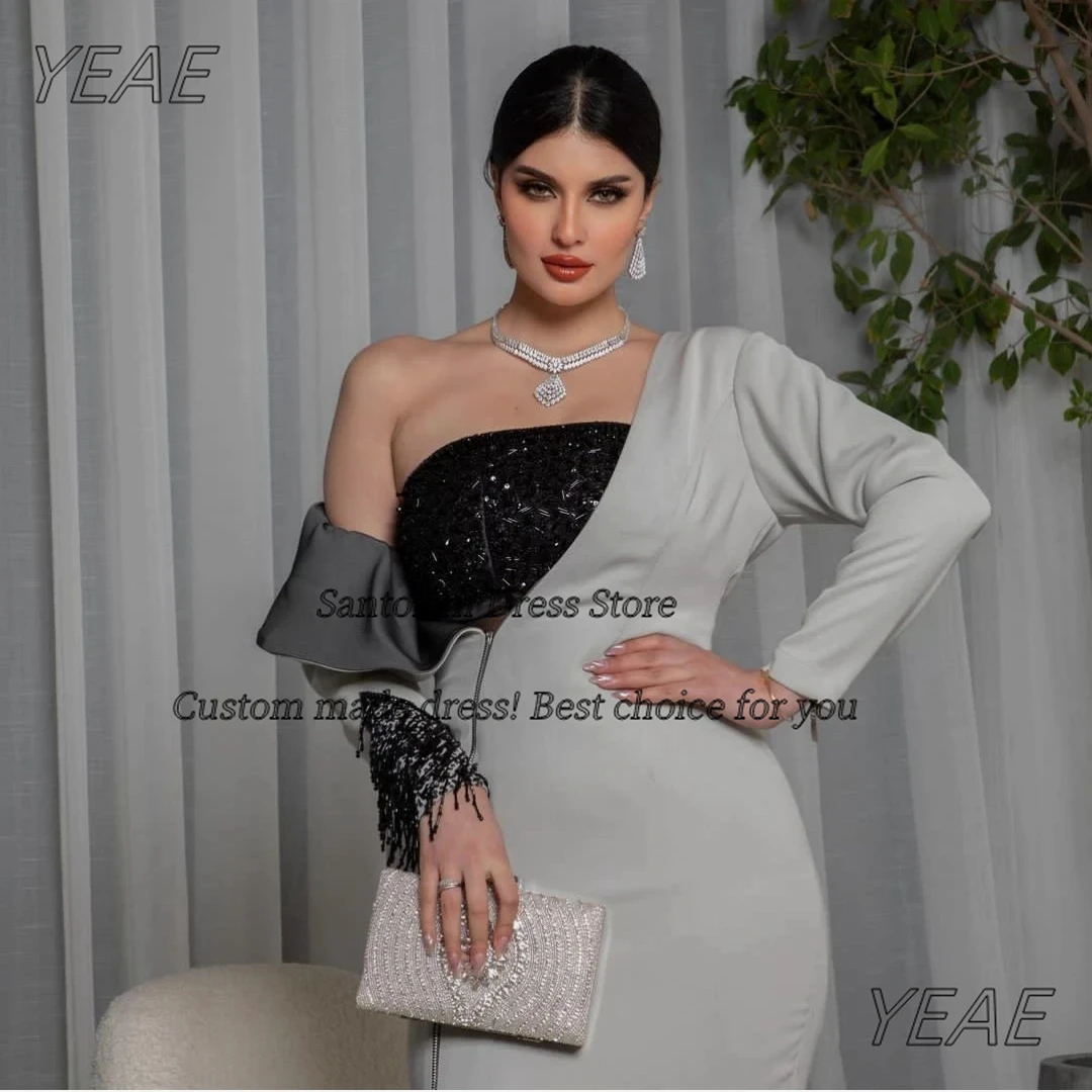 Santorini Customized Dress for Special Occasions New Style Off Shoulder Prom Dresses Long Sleeves Zipper Side Slit Evening Gowns