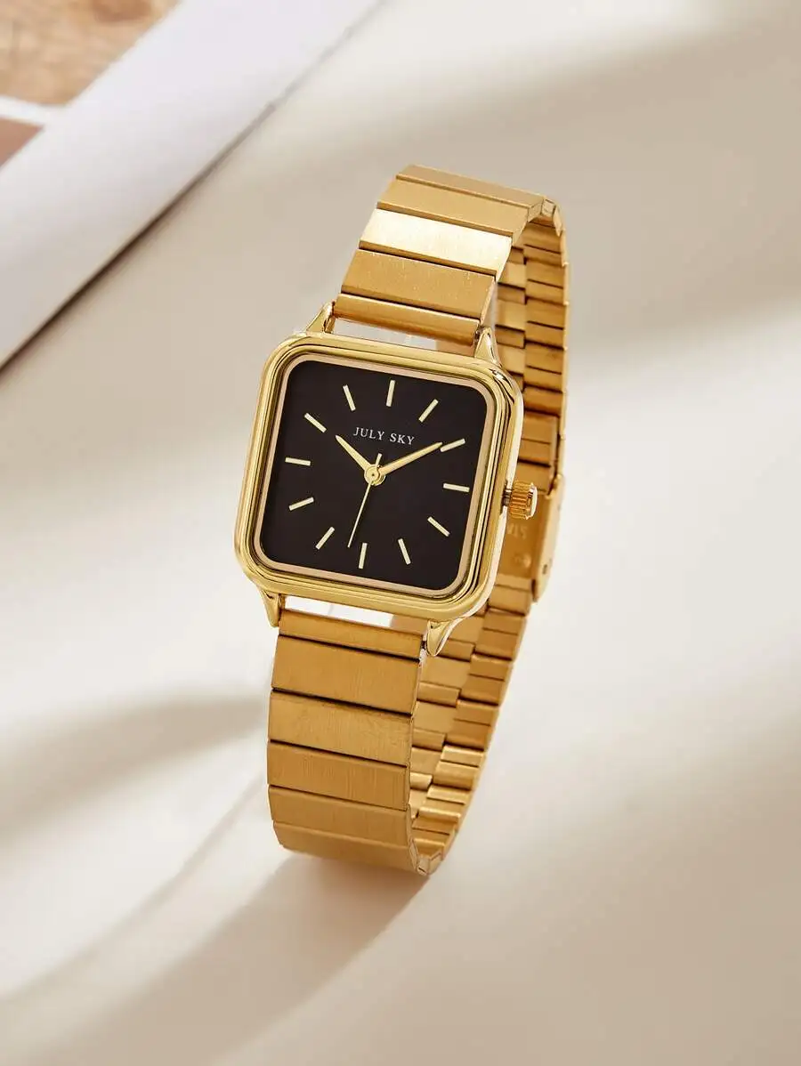 JULYSKY 1pc Women Golden Elegant Simple Quartz Watch With Stainless Steel Band, Suitable For Christmas Gift