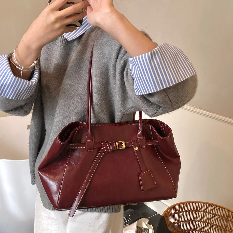 bolsos de lujo mujer marcas famosas bolsos de marcas originales Bolsos de un solo hombro Retro de alta calidad para mujer, bolso de mano de moda de gran capacidad de Color puro de cuero PU, bolsos de diseñador de lujo