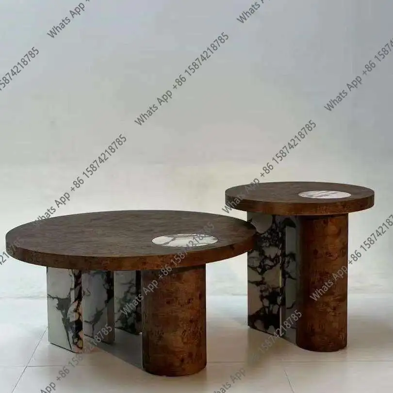 Italian minimalist art style tree tumor round coffee table light luxury modern high-end solid wood coffee table