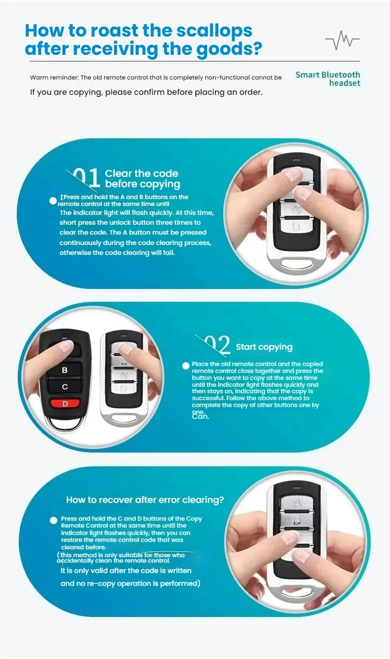Universal  Garage Remote Electronic Gate Control 433MHz Gate Key Fob Command Hand Transmitter Wireless Remote