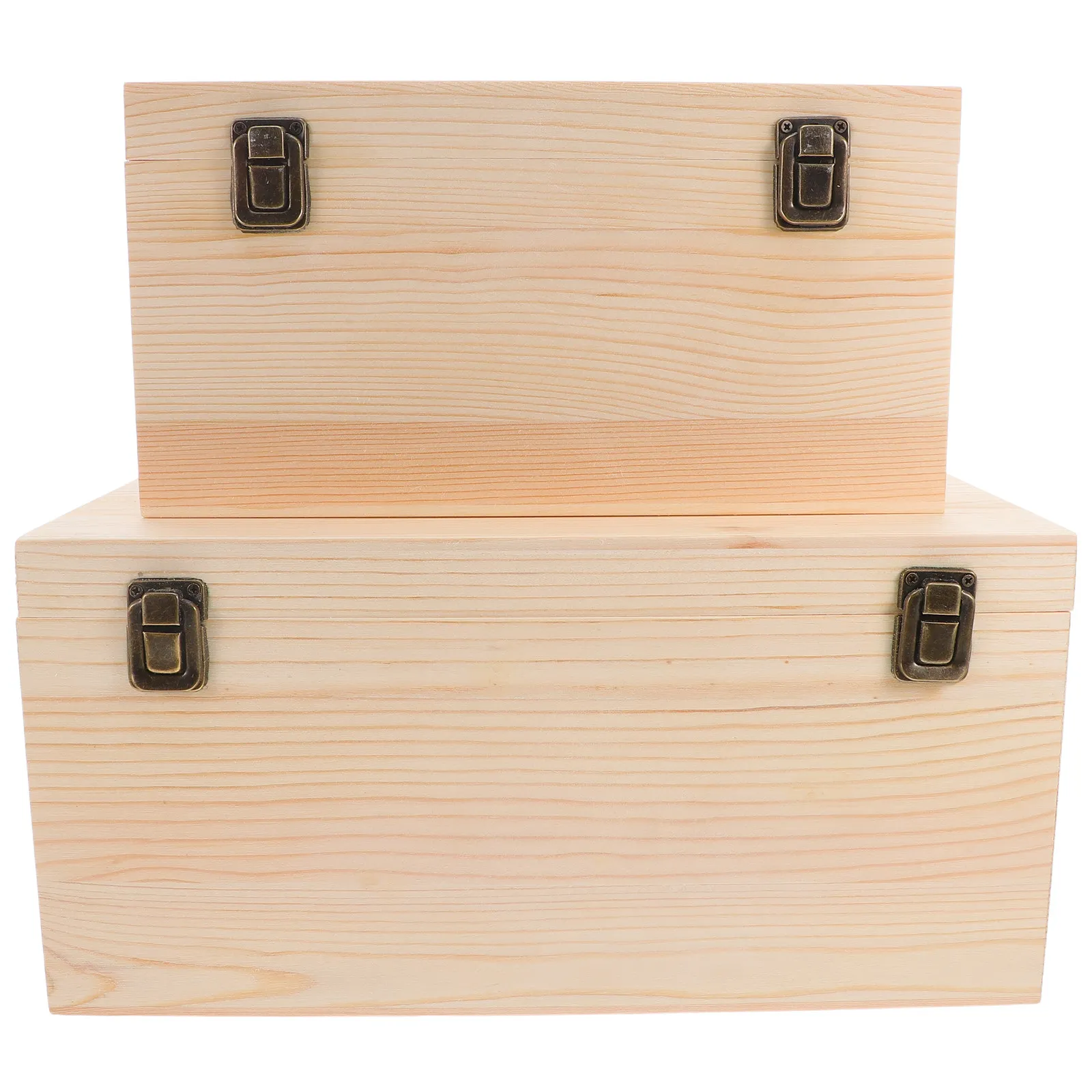 

Набор из 2 деревянных коробок в деревенском стиле, неокрашенные, из натуральной сосны, большой вместимости, с крышкой, для хранения украшений, поделок, рисования, сувениров