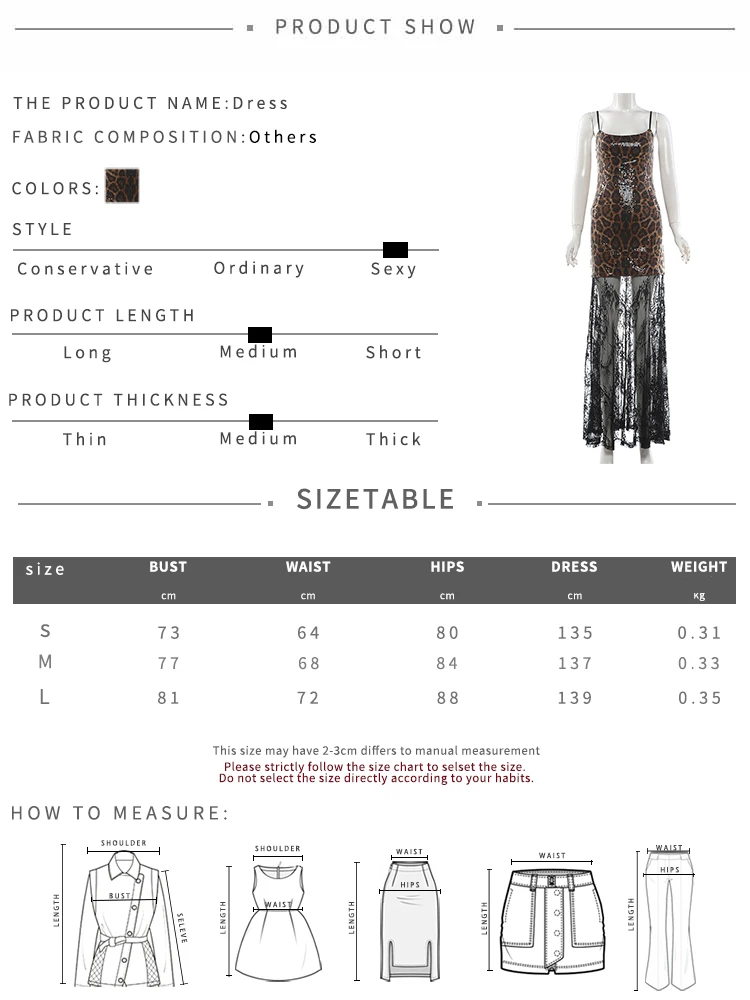 Weird Puss Leoparden-Paillettenkleid Damenmode, verführerisches Kleid mit eckigem Kragen, Spitzen-Patchwork-Saum, ärmellos, für Abendpartys und Clubs – Detail 1