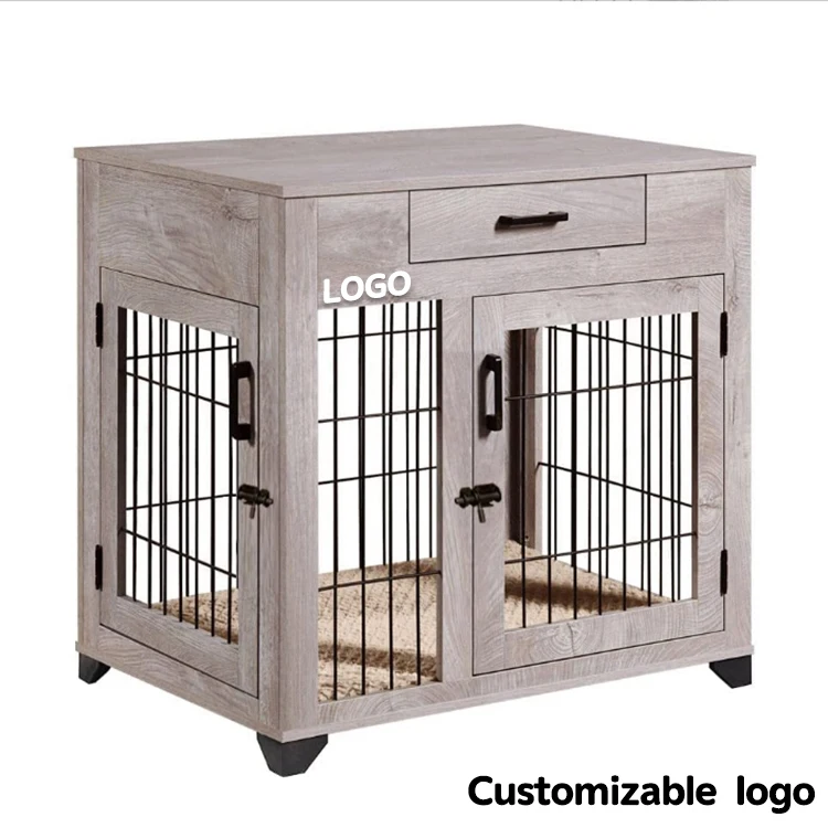 Pet House Indoor Home Use Wood Furniture Style End Side Table Crate Dog Kennel With Drawer