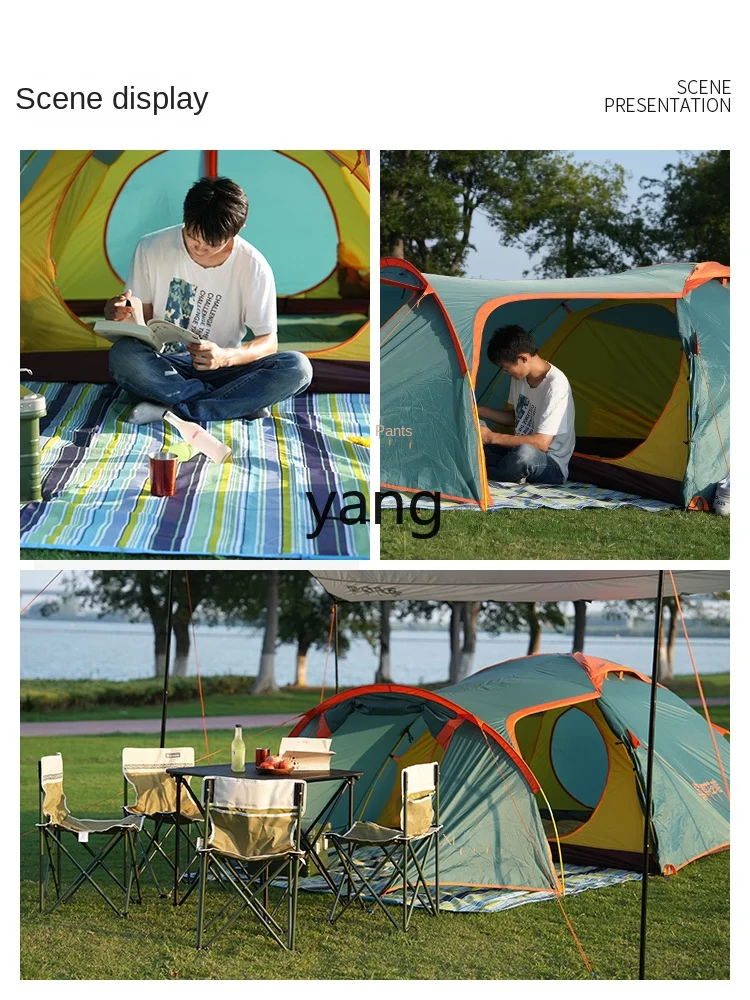 Yjq Outdoor Tent One Bedroom One Living Room Camping Rainproof Thickened Fold Portable Super Large Camping Tunnel Tent