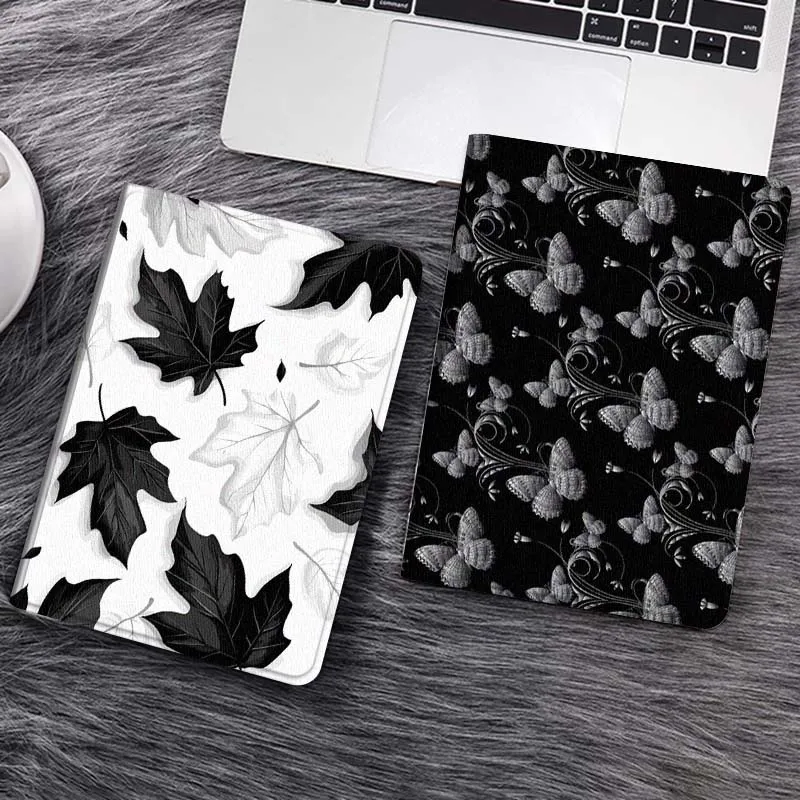 

Black White Maple Leaves Gift Tablet Case For Samsung Galaxy Tab S7 S8 S9 S10 FE Lite