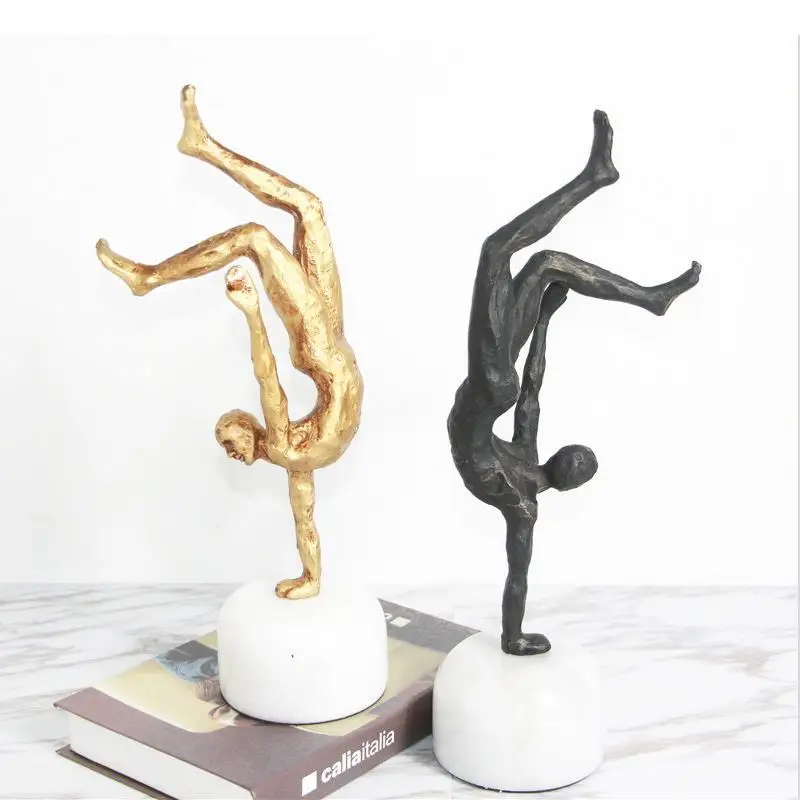 

Human Sculpture Sports Gymnastics Golden Figure Crafts Ornaments Handstand Abstract Modern Home Decoration Accessories