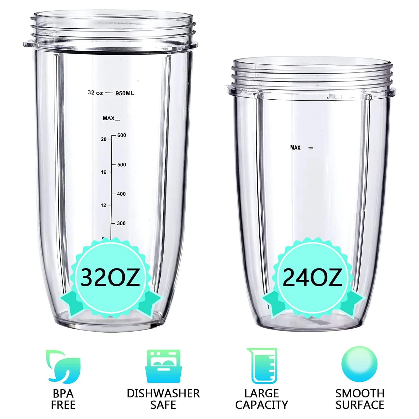 ชิ้นส่วนอะไหล่เครื่องปั่นสําหรับเครื่องปั่น NutriBullet 600W/900W/PRO - ใบมีดแยกและถ้วยขนาดใหญ่ 32 ออนซ์และถ้วยขนาดใหญ่ 24 ออนซ์