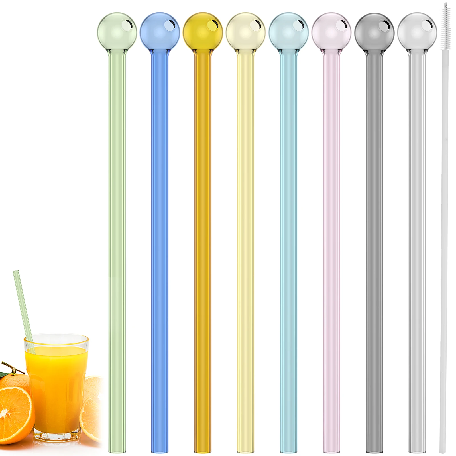 8/16PCS Reusable Glass Straws Colorful Drinking Straw BPA Free Straws for Juice Tea Coffee Cocktails Party Bar Drinkware