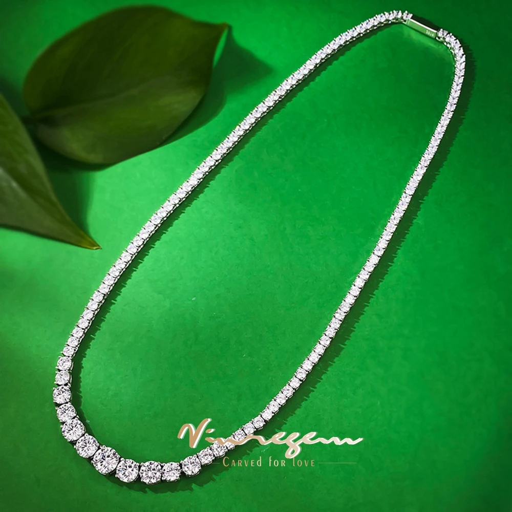 

Vinregem Sparkling Lab Created Sapphire Gemstone 3-6 MM Tennis Chain Necklaces For Women 925 Sterling Silver Jewelry Wholesale