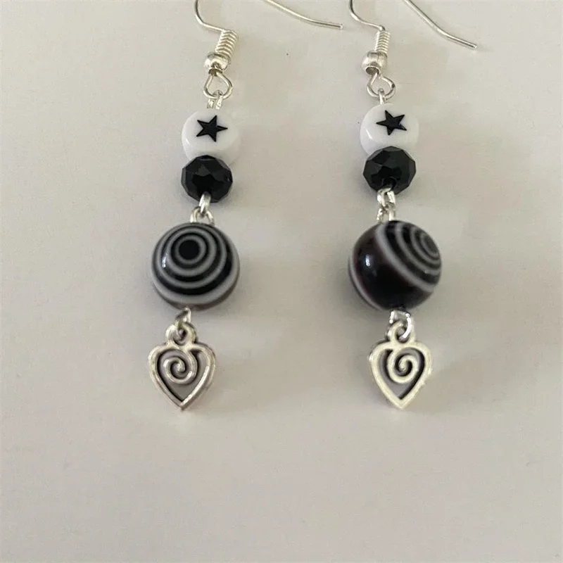 Black swirly Star & Heart Earrings,Fairycore,Aesthetic,Grunge,Swirly Charm Star Drop Earrings,Coquettish