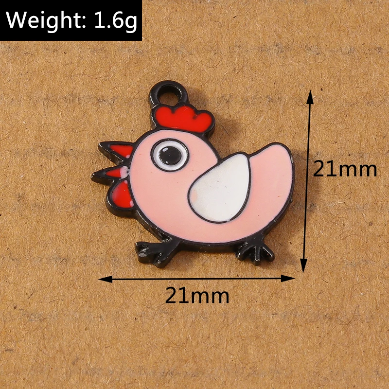 10 Stück Niedliche Emaille-Hühner-Anhänger für Schmuckherstellung, Halsketten, Ohrringe, DIY-Armbänder und Zubehör – Detail 5