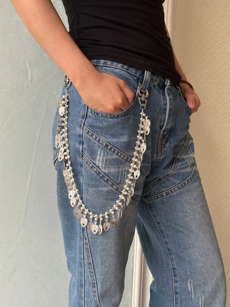 Original DIY Pearl Heart-Shaped Pants Chain Fashionable Men And Women Luxury Accessories Y2K Style Hip-Hop Jewelry Holiday Gift
