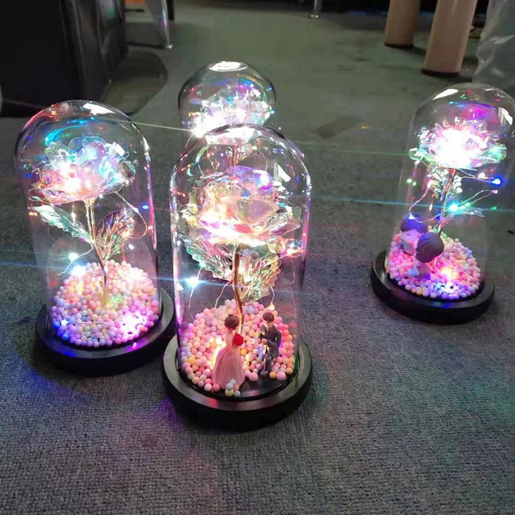 

Rose LED Light Glass Dome Colorful Decorative Table Lamp Romantic Wedding Party Home Gift Romantic Lamp Rose LED Light
