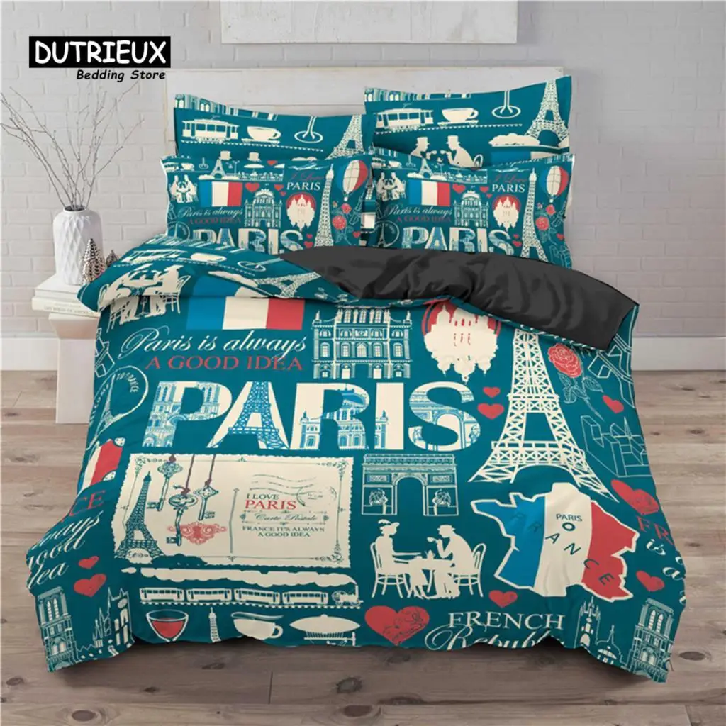 Luxury 3D Eiffel Tower Print Home Living Comfortable Duvet Cover Pillowcase Kid Bedding Set Queen and King EU/US/AU/UK Size