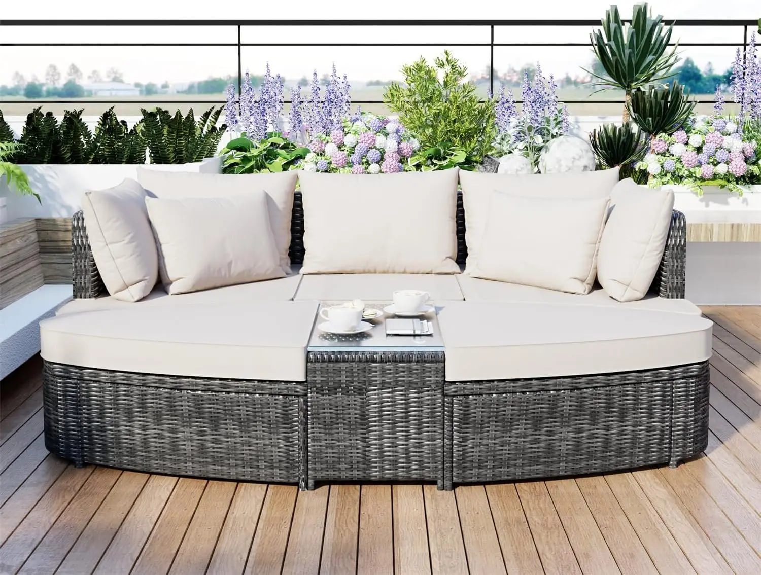 

6-Pieces Outdoor Sectional Sofa Set, PE Wicker Rattan Conversation Sofa Set with Pillows and Cushions, Free Combination Sofa Sun