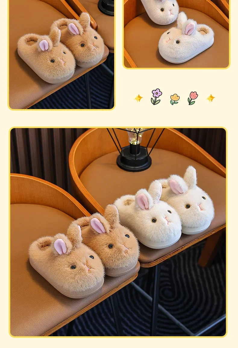 2026 Mädchen Herbst Winter Baumwoll-Hausschuhe Kinder Slip-On Warme Schuhe Niedlicher Hase Rutschfest Weich Bequem Plüsch Hausschuhe für drinnen – Detail 17