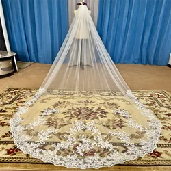 Real Photos Long Lace Appliques Wedding Veil White Ivory Cathedral 1 Layer Bridal Veil  Bride Veil Wedding Accessories