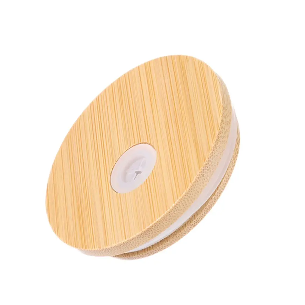 Reusable Bamboo Wood Wide Mouth Cup Eco Covers Cap Lids With Straw Hole Smoothies Canning Storage Bottles Mason Jar Lid
