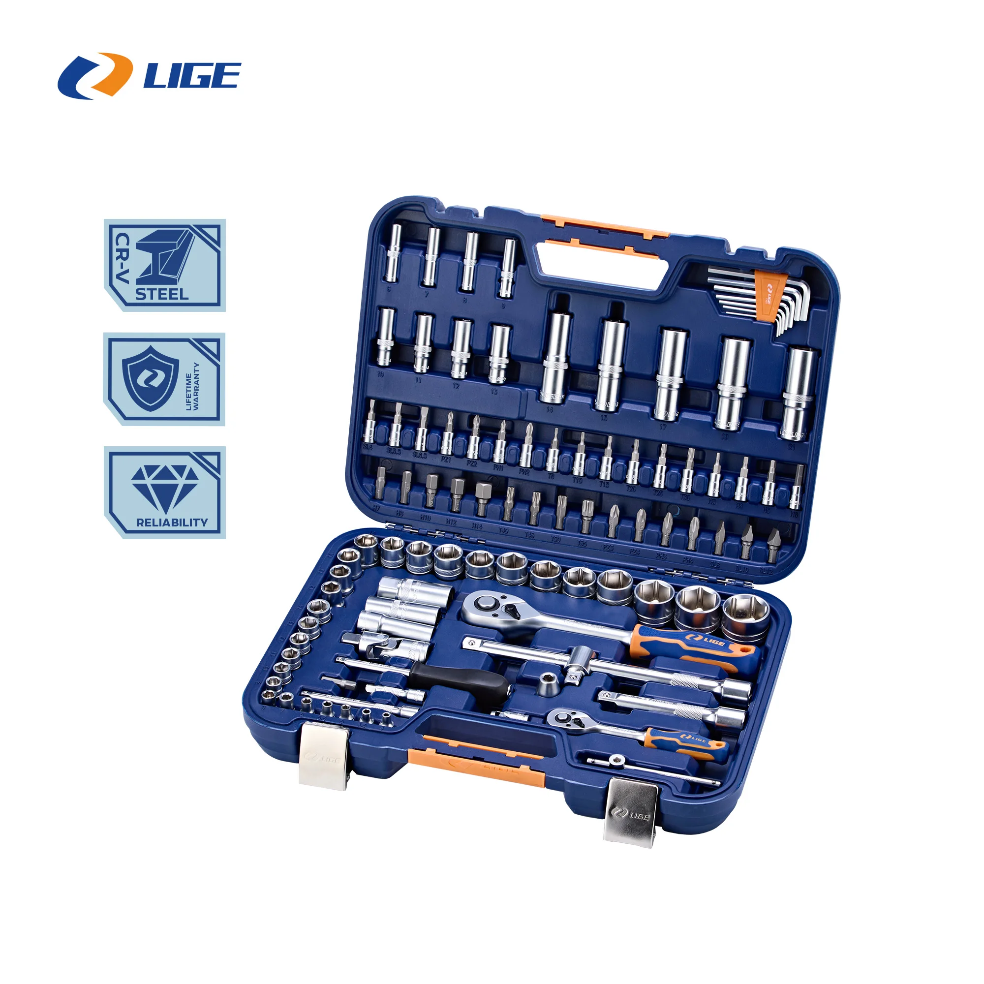 97PCS Comprehensive Socket Set for Automotive  Repair Hand Tools  LG-S1097 Organized in Hard Case 1-year Warranty