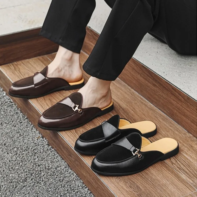 

Retro Design Men's Breathable Casual Half Slippers 2025 Autumn New British Style Versatile Comfortable Non Slip Fashion Draggers