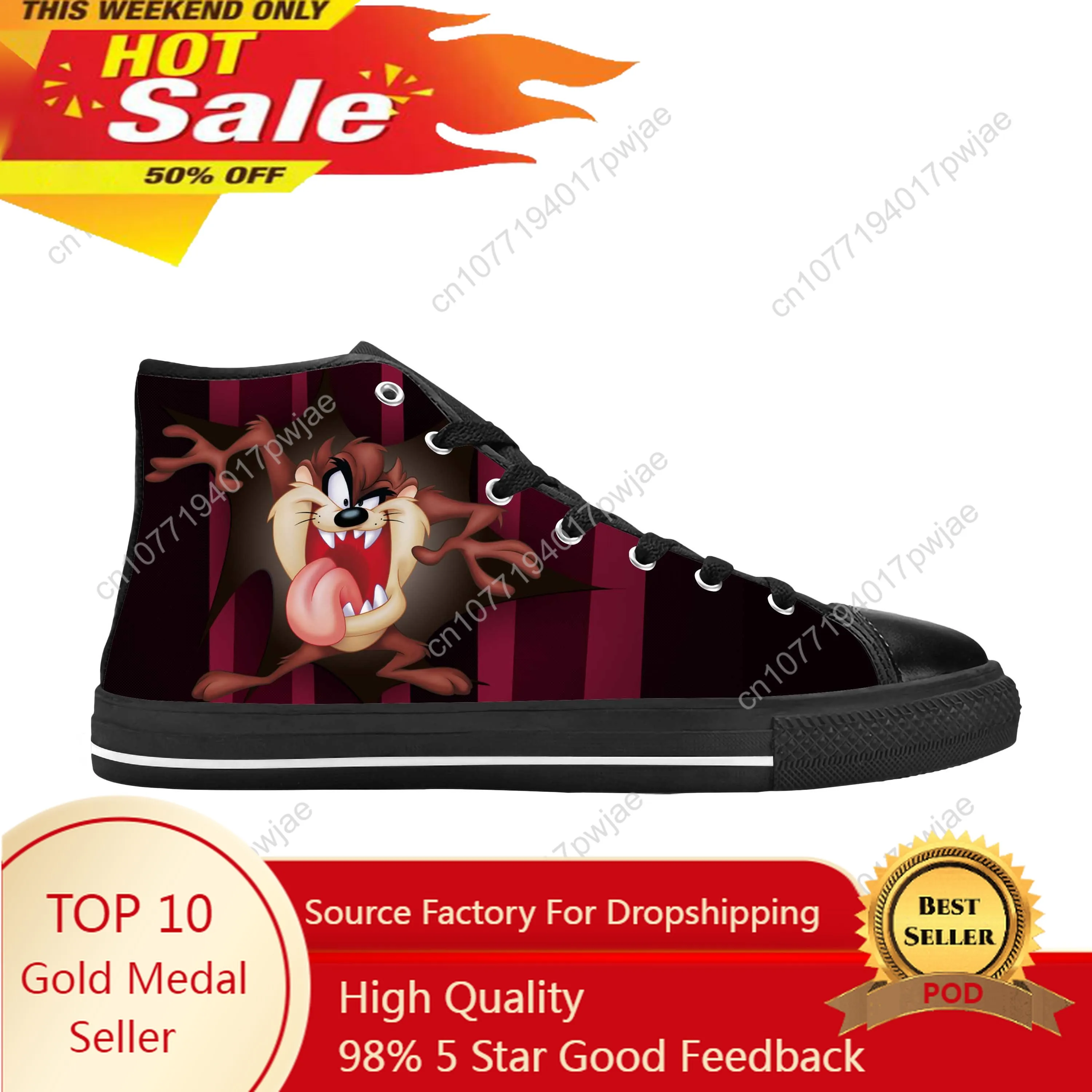 Tasmanian bösen Teufel Anime Cartoon Manga Comic lässig Stoff Schuhe High Top bequeme atmungsaktive 3D-Druck Männer Frauen Turnschuhe