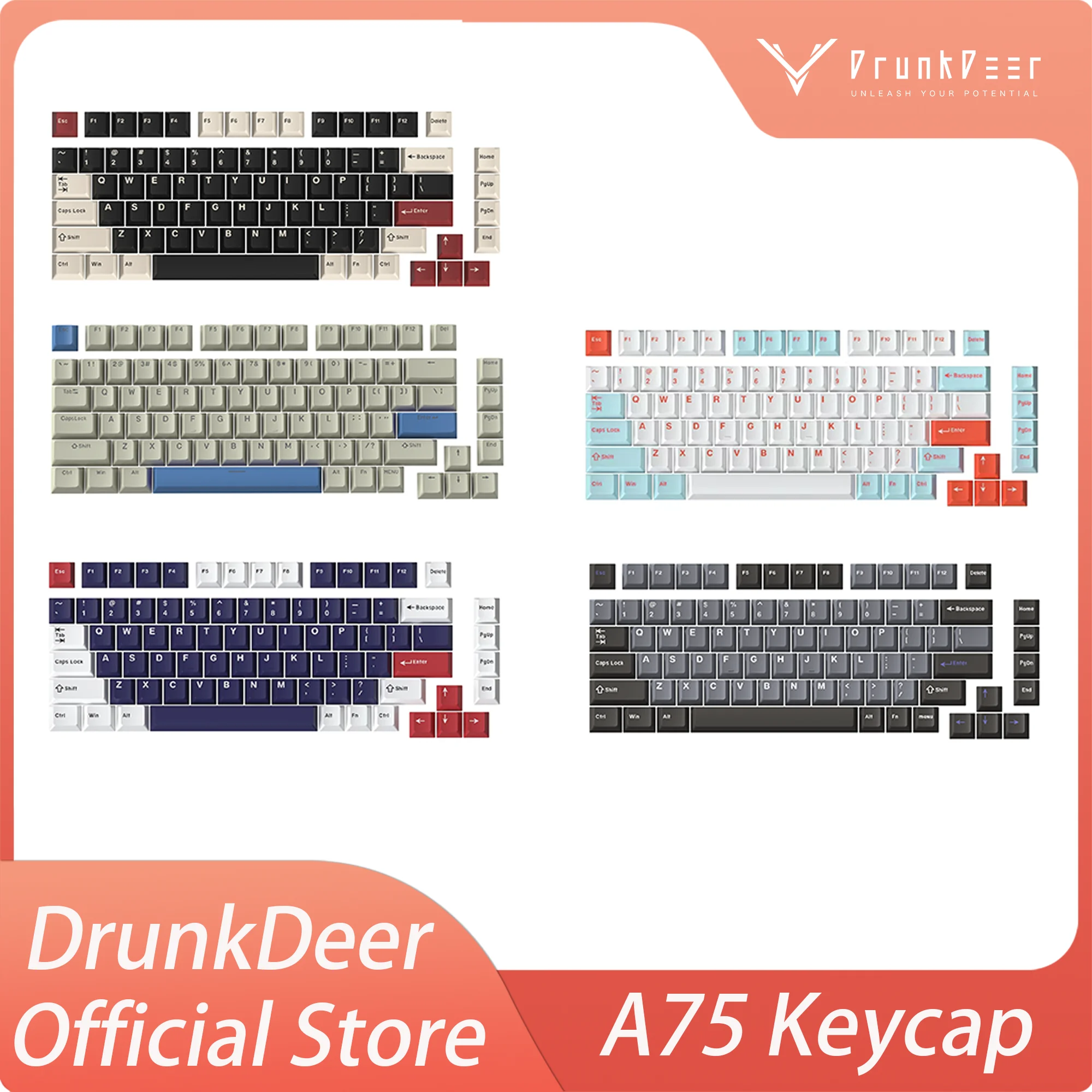 DrunkDeer A75 PBT Keycap Set, 82 keys for 75% ANSI Layout Mechanical Keyboard, CHERRY / OEM 