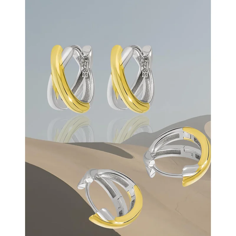F.I.N.S CUSTOM Order Crossed Double Circle S925 Sterling Silver Hoop Earrings Geometry Piercing Ear Fine Jewelry Pendientes