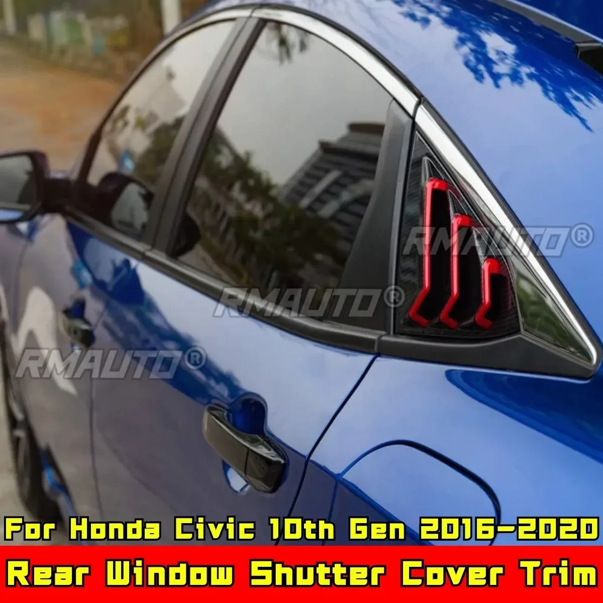 

For Honda Civic 10th Gen 2016-2020 Body Kit Carbon Fiber Look Rear Window Side Vent Shutter Louver Cover Trim Car Accessories