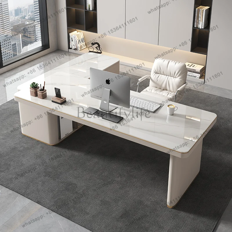 FG Corner Designer Modern Office Desk Accent President Reception High Rock Plate Office Desk Light Luxury Home Furniture Mesa XY