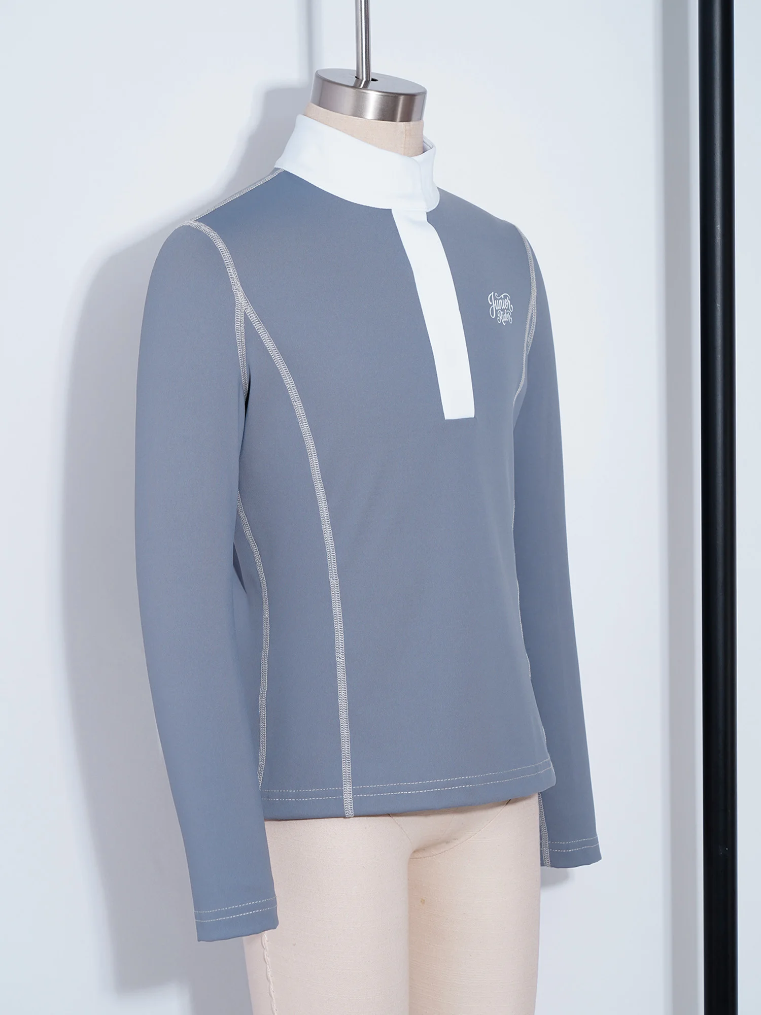 Kids Girls Long Sleeve Equestrian Show Shirt Contrasting Stand Collar Horse Riding T-shirt Quick-dry Athletic Sweatshirt