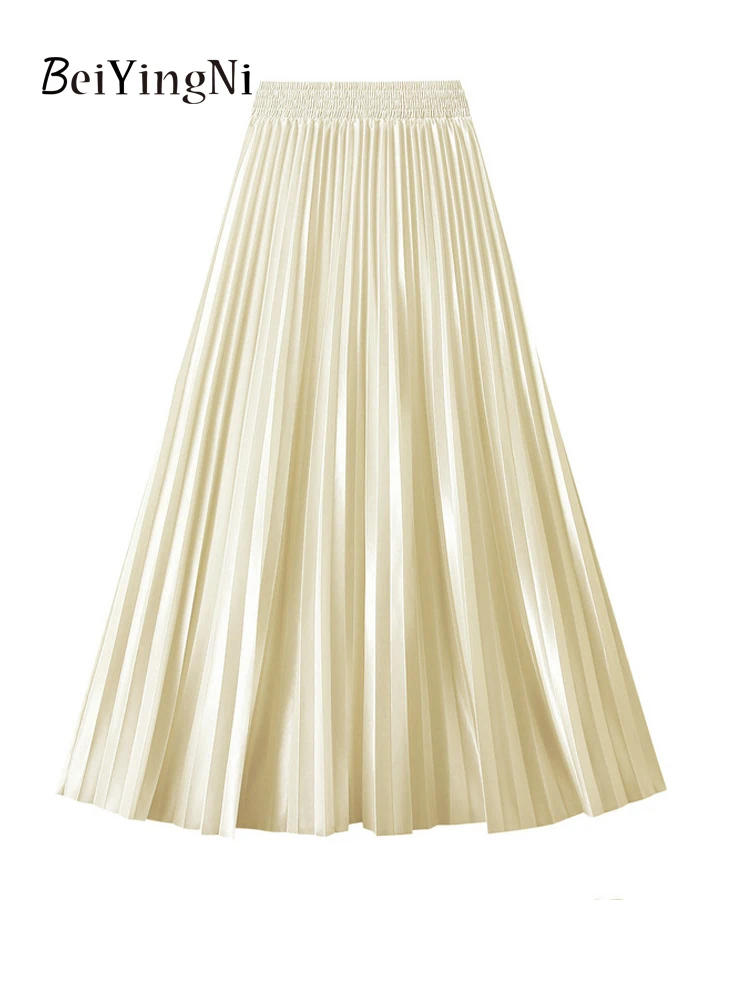Beiyingni Spódnica damska z wysoką talią Casual Vintage Solidne długie plisowane spódnice Maxi Lady 20 kolorów Moda Prosta Saia Mujer Faldas