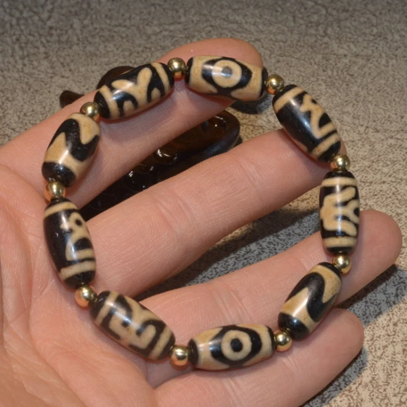 Tibet Genuine Rough Stone Tiger Tooth Aquarius Agate Duobao Bracelet