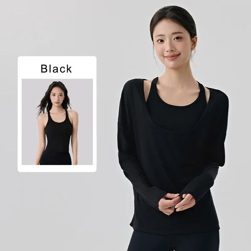 

Autumn Winter Yoga Suit Women's High-end Sense Layered Two-piece Set Breathable Pilates with Chest Pad Sports Long-sleeved Shirt