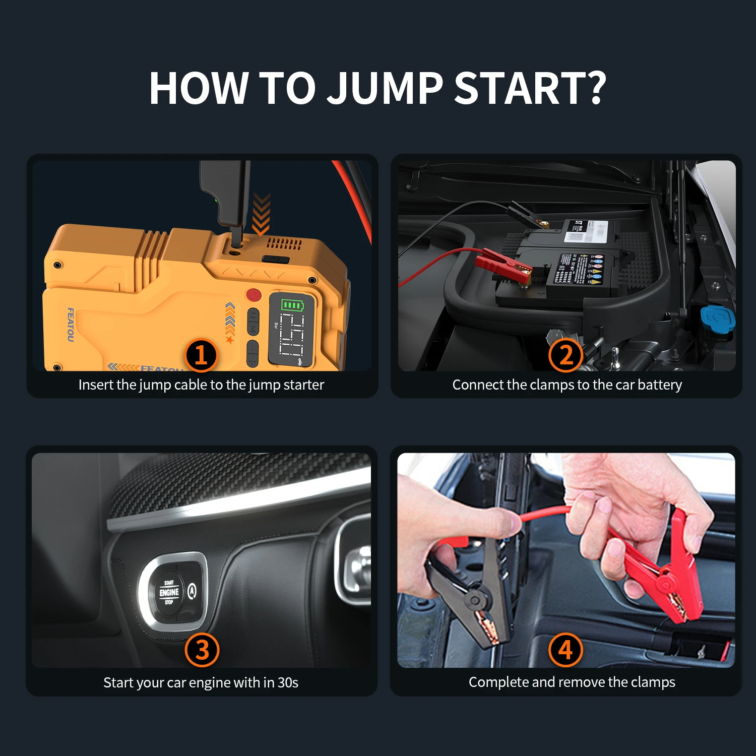 Portable Car Jump Starter with Inflator Function 5000A Peak Current 150PSI Digital Tire Pressure Gauge Emergency Power Supply