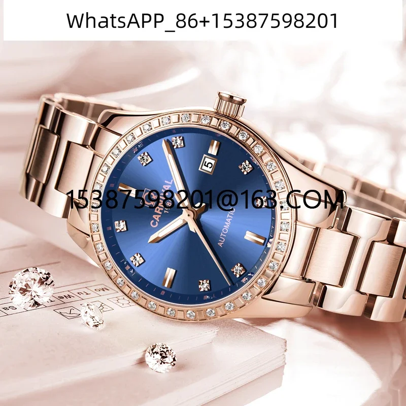 New Casual Automatic Mechanical Watches Calendar Luminous Waterproof Stainless Steel Strap Rose Gold Watch Women 8685