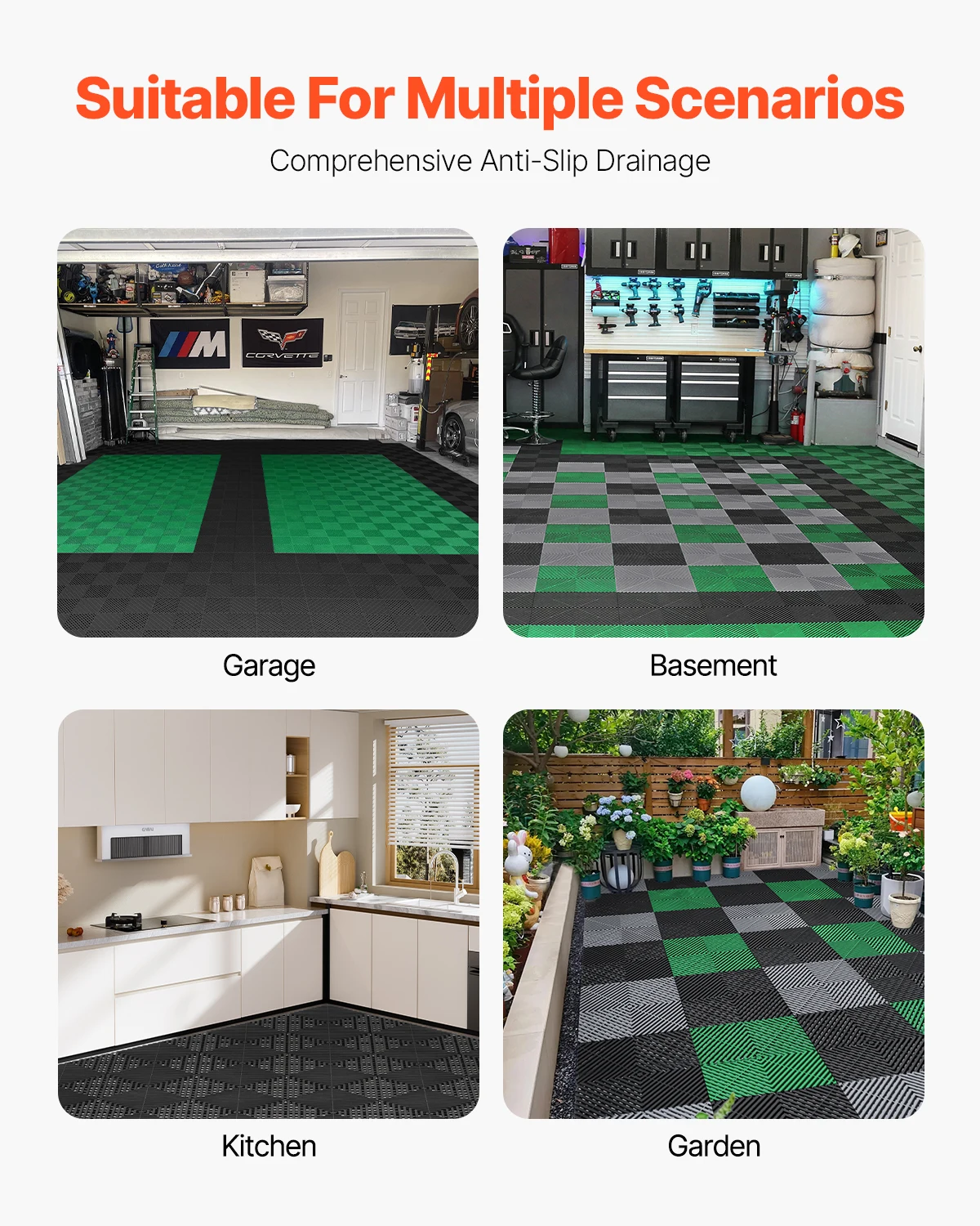 VEVOR Interlocking Drainage Mat 12in x 12in 12/24/40/50/55 Pcs Splicing Drainage Mats Non-Slip PP Drainage Floor Tile&Shower Mat