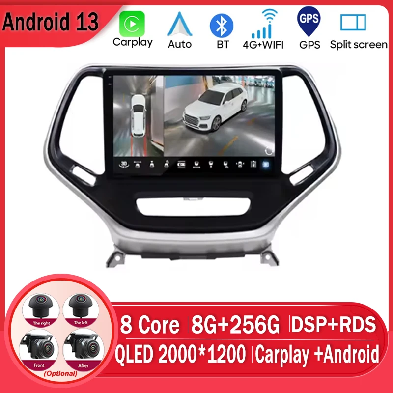 

For Jeep Cherokee 5 KL 2014 - 2020 Android 13 Car Radio Stereo Multimedia Video Player GPS DSP BT No 2din Head Unit CarPlay