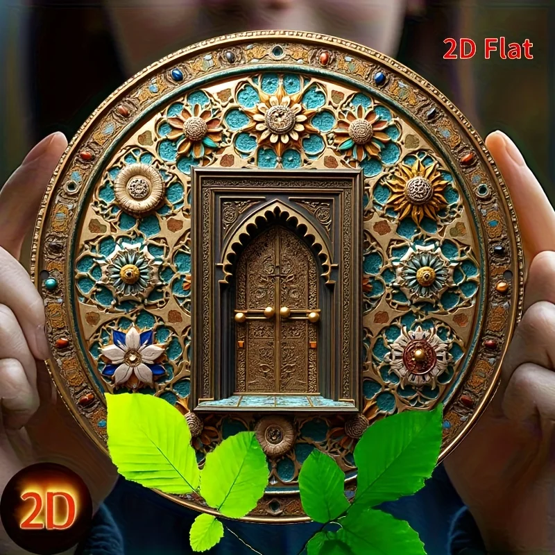 2D Flat - A Moroccan-Style Decorative Plate Made of Aluminum, Featuring Exquisite Floral And Geometric Patterns in Vibrant Turqu