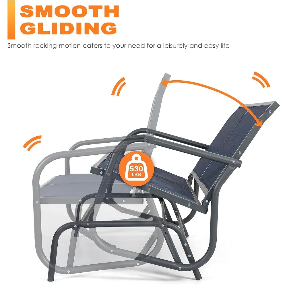 2-Personen-Terrassengleiter, Outdoor-Gleiterbank, Terrassen-Doppelschaukel-Schaukelstuhl, Loveseat mit strombeschichtetem Stahlrahmen und