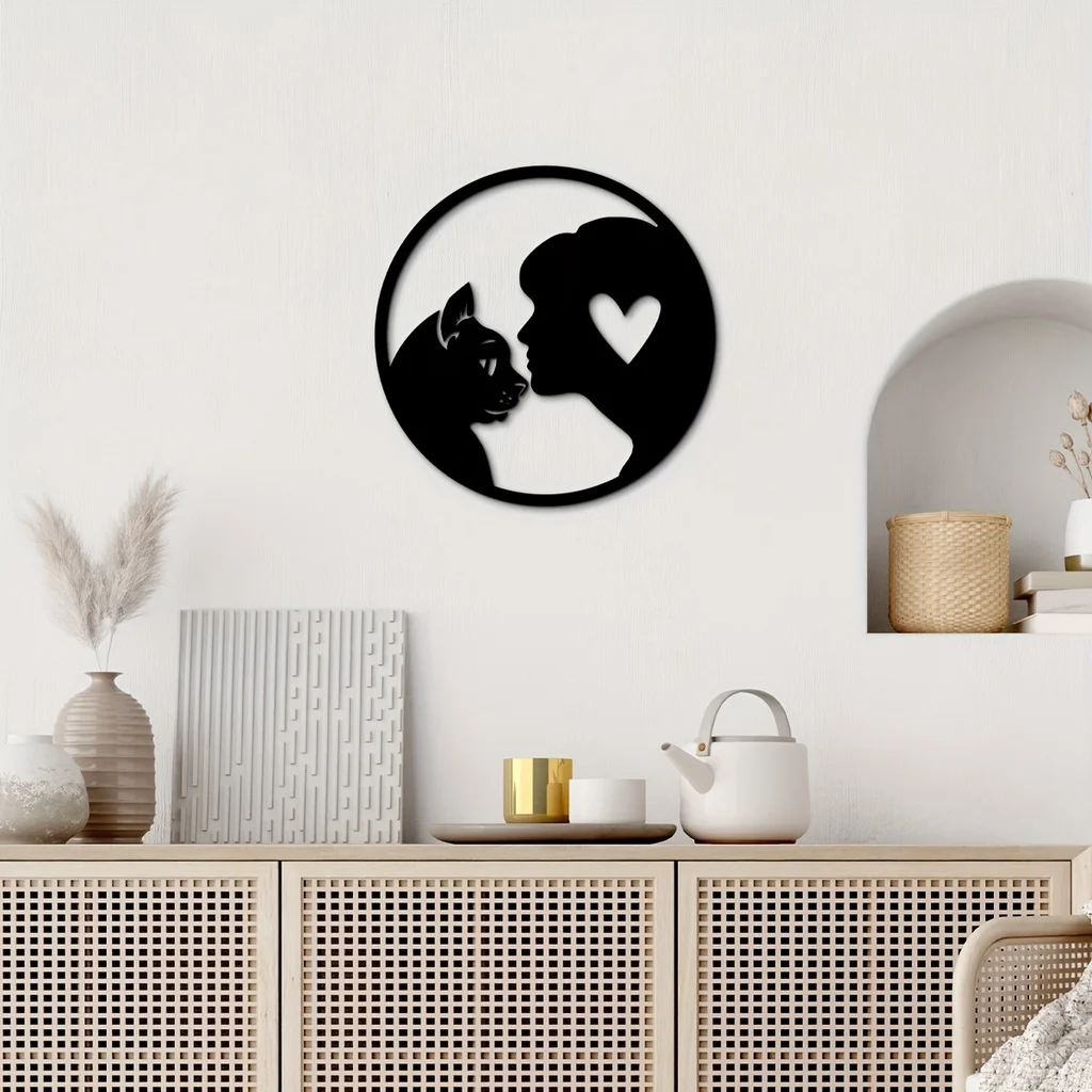 

1pc People And Cats Hanging Decor, Metal Cat Lover Wall Decor, Decorative Hangings For Indoor Bedroom Living Room Decor