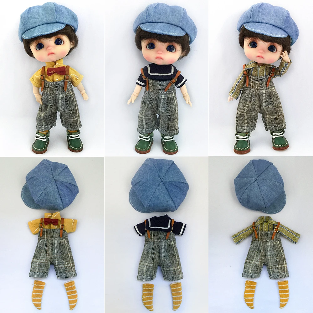 Ob11 Doll Suki High Waist Wide Leg Pants Dolls Denim Overalls Beret For Nendoroids, Obitsu11, Molly, Ymy, Ufdoll, Gsc, Penny